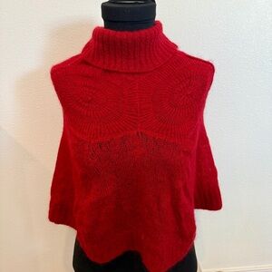 Antoine = Lili Red Turtleneck Knit Poncho Sweater OS